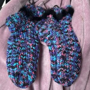 Colorful Knit socks with Fur Trim